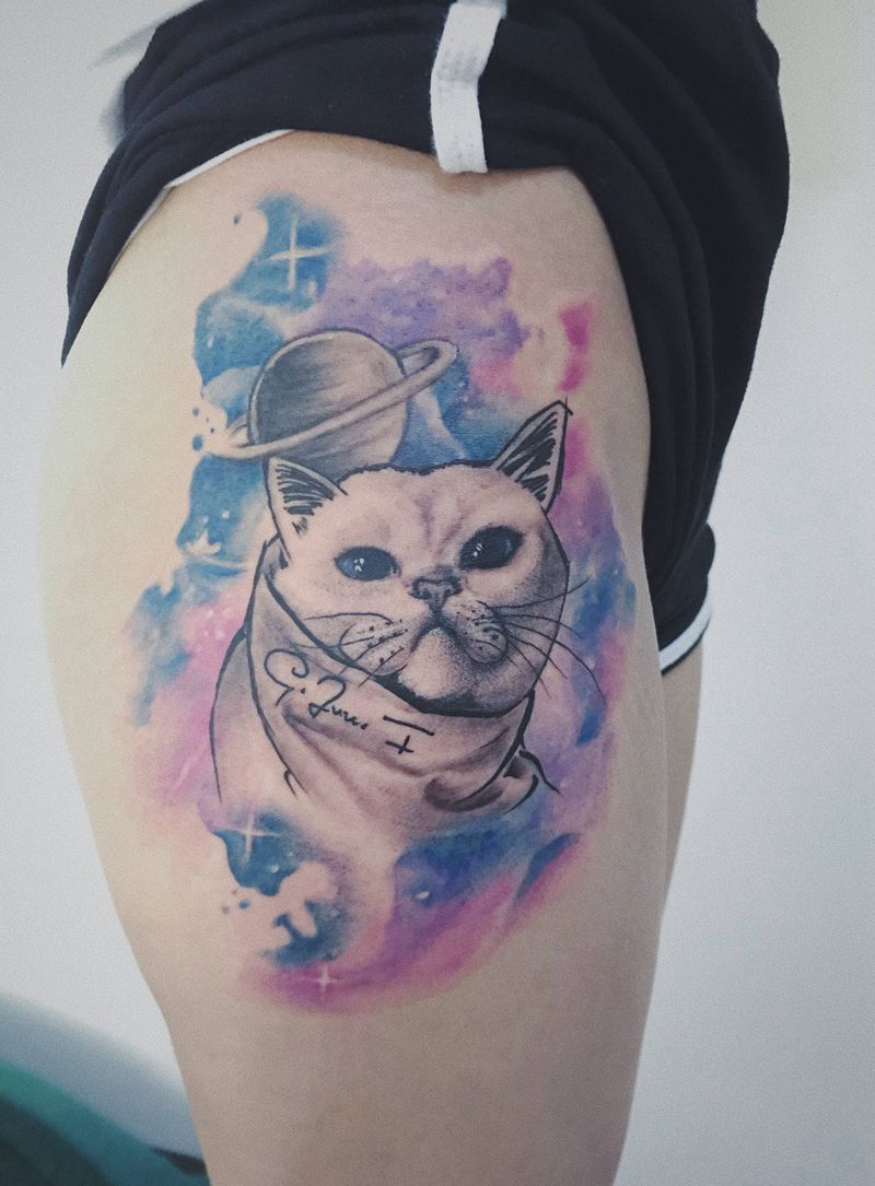 宠物纹身纹身图片_臀部水彩欧美写实纹身图案