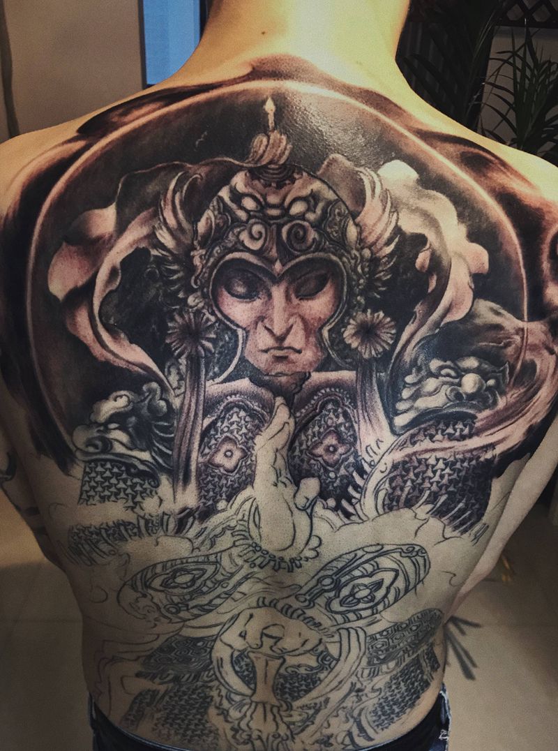 韦陀菩萨未完成…纹身图片_背部新传统老传统纹身图案