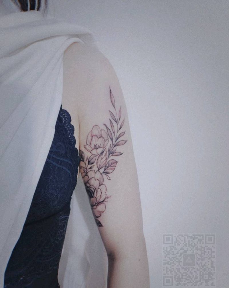 素花纹身图片_肩部手臂点刺纹身图案