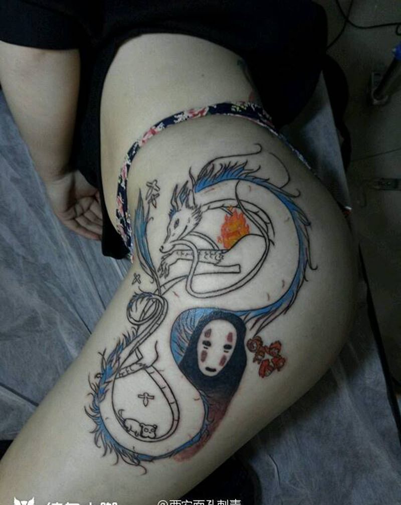 白龙纹身图片_臀部腿部习俗清新动物原创成品纹身图案