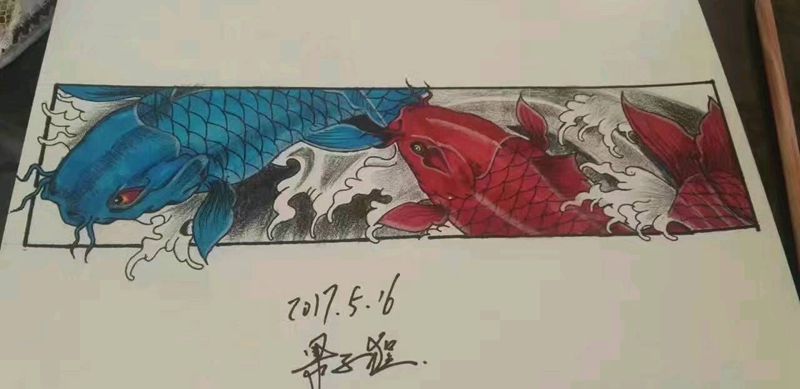 双鱼臂环纯原创手稿。纹身图片