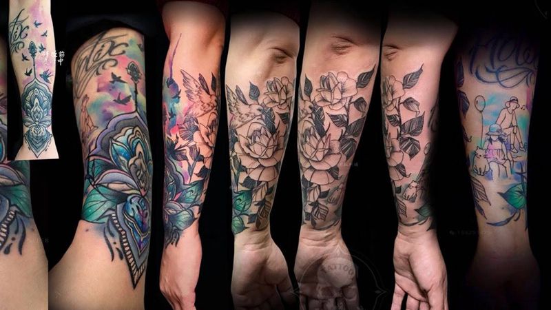 和尚老师设计修改添加纹身图片_艺奴刺域原创人物动物植物清新手臂成品纹身图案