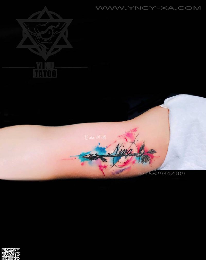 泼彩箭纹身图片_艺奴刺域清新手臂成品纹身图案