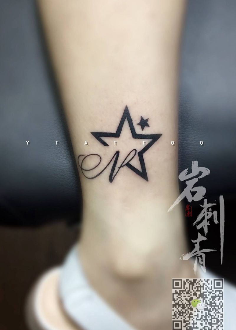 情侣纹身纹身图片_成品腿部清新几何图腾字符纹身图案