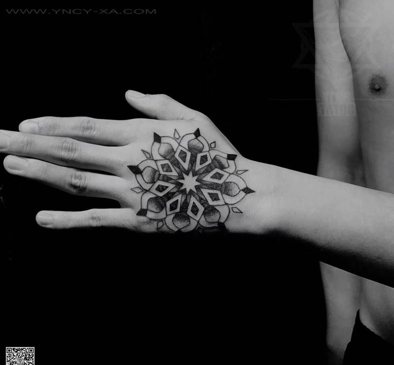 手背点刺图案-鬼鬼作品