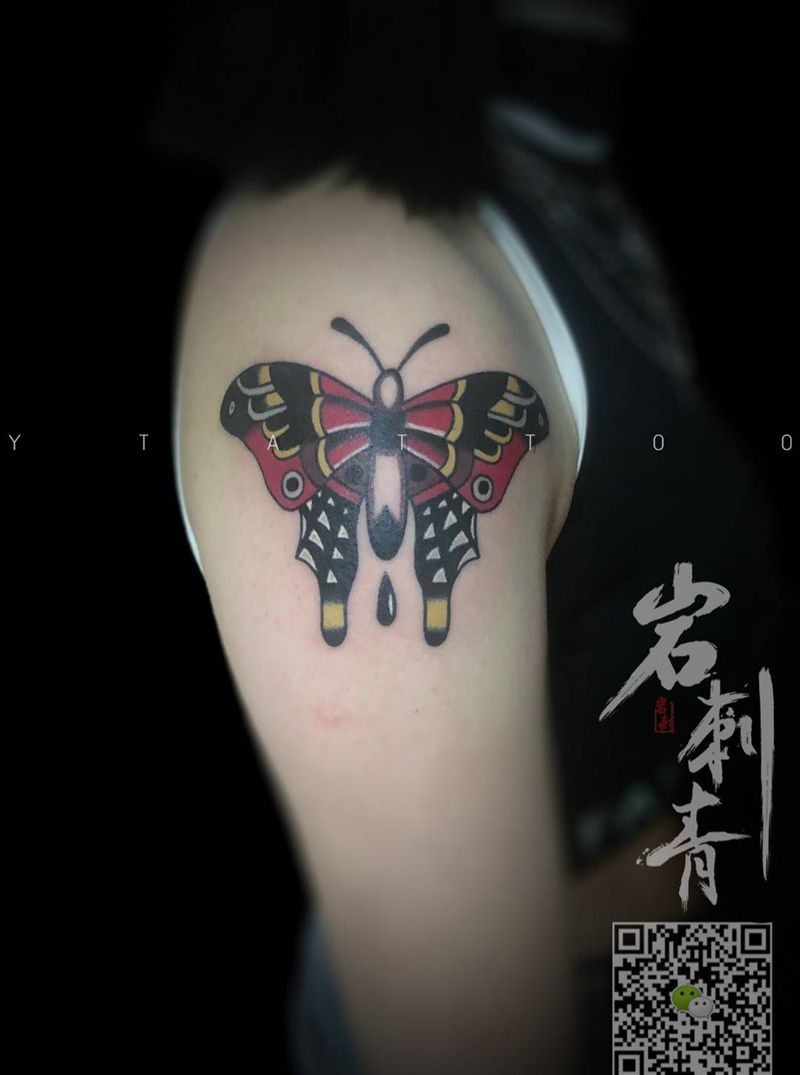 蝴蝶纹身图片_手臂Old School纹身图案