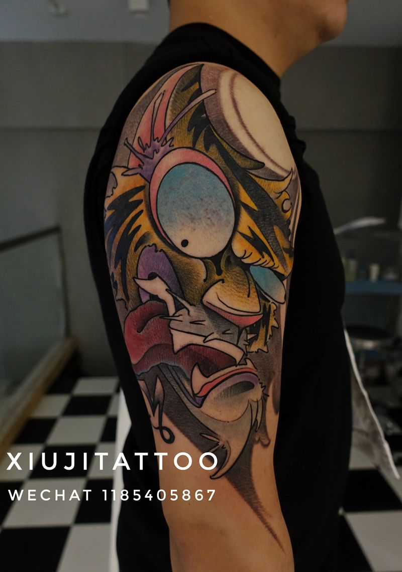 new school 老虎纹身图片_手臂New School纹身图案