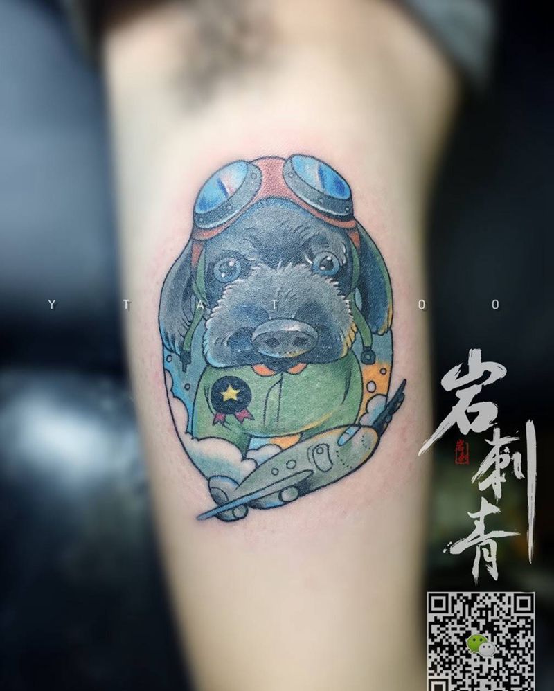 小狗纹身图片_成品手臂清新欧美动物纹身图案