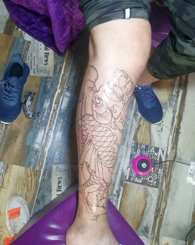 鲤鱼割线完成。下次继续纹身图片_腿部纹身图案