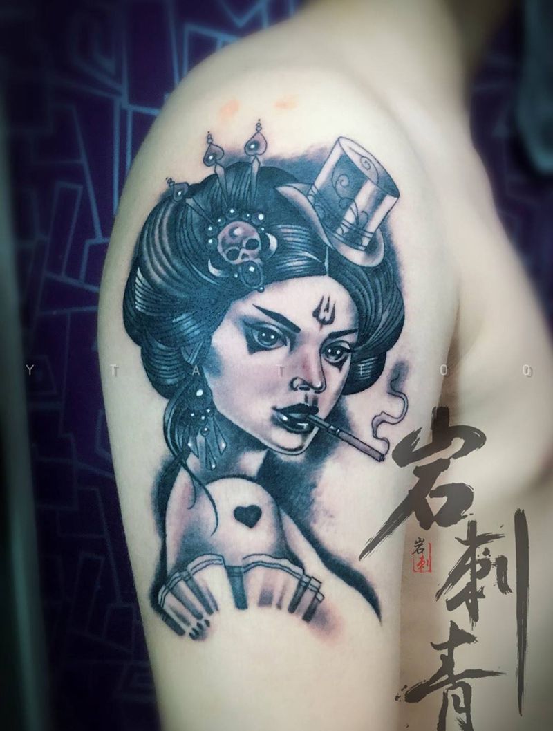 美女纹身图片_成品手臂欧美人物纹身图案