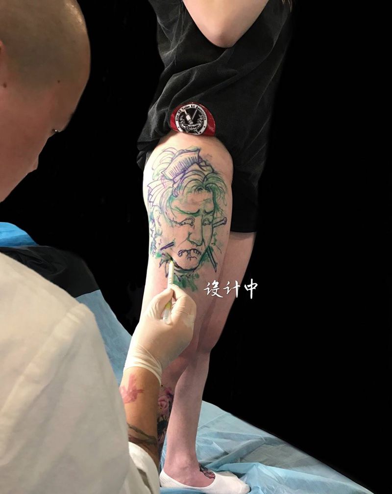 原创传统人物纹身图片_成品腿部艺奴刺域原创人物传统纹身图案