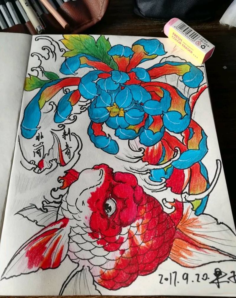 花开富贵纯原创手稿纹身图片