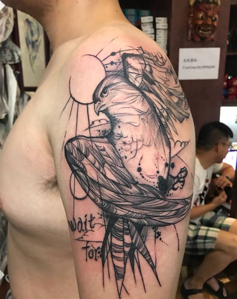 鹰纹身图片_成品肩部欧美西安纹身图案