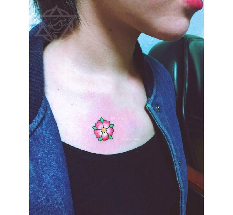 樱花纹身图片_成品肩部清新艺奴刺域原创植物纹身图案