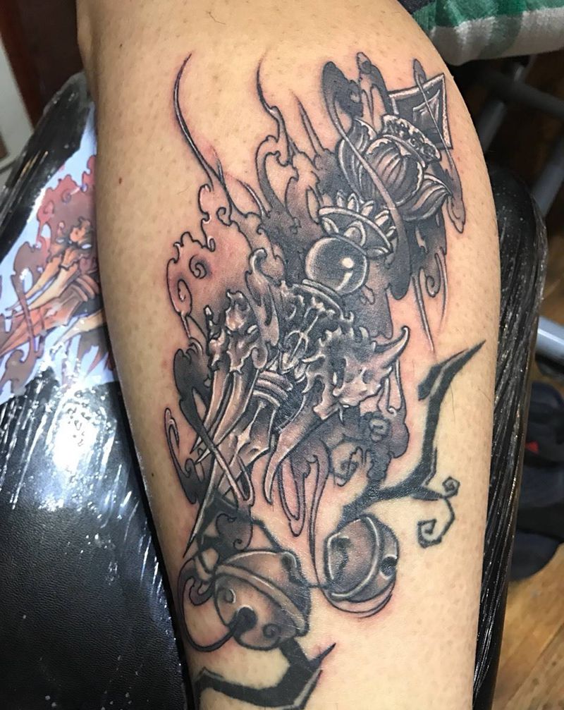 降魔杵纹身图片_成品腿部传统宗教西安纹身图案