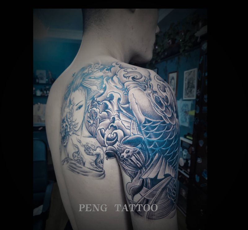 遮盖纹身图片_肩部新传统纹身图案
