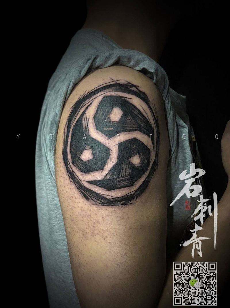 顾客自带图纹身图片_成品手臂欧美几何纹身图案