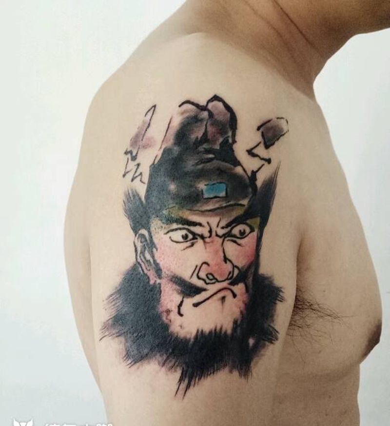 霸道钟馗纹身图片_肩部手臂传统国画人物鬼神原创成品纹身图案