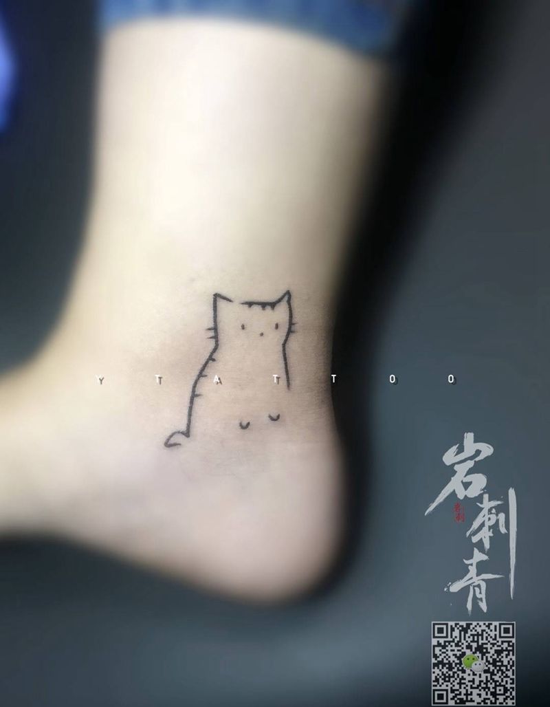 小猫纹身图片_成品清新动物腿部纹身图案