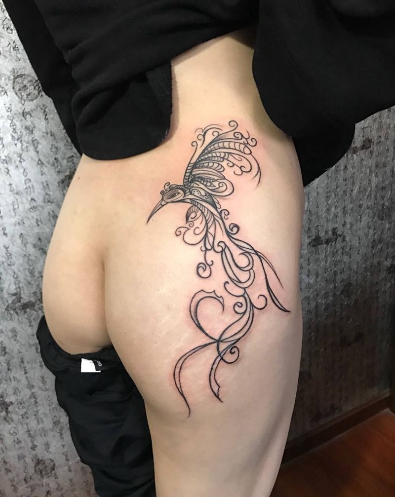 蜂鸟纹身图片_成品臀部欧美动物西安纹身图案