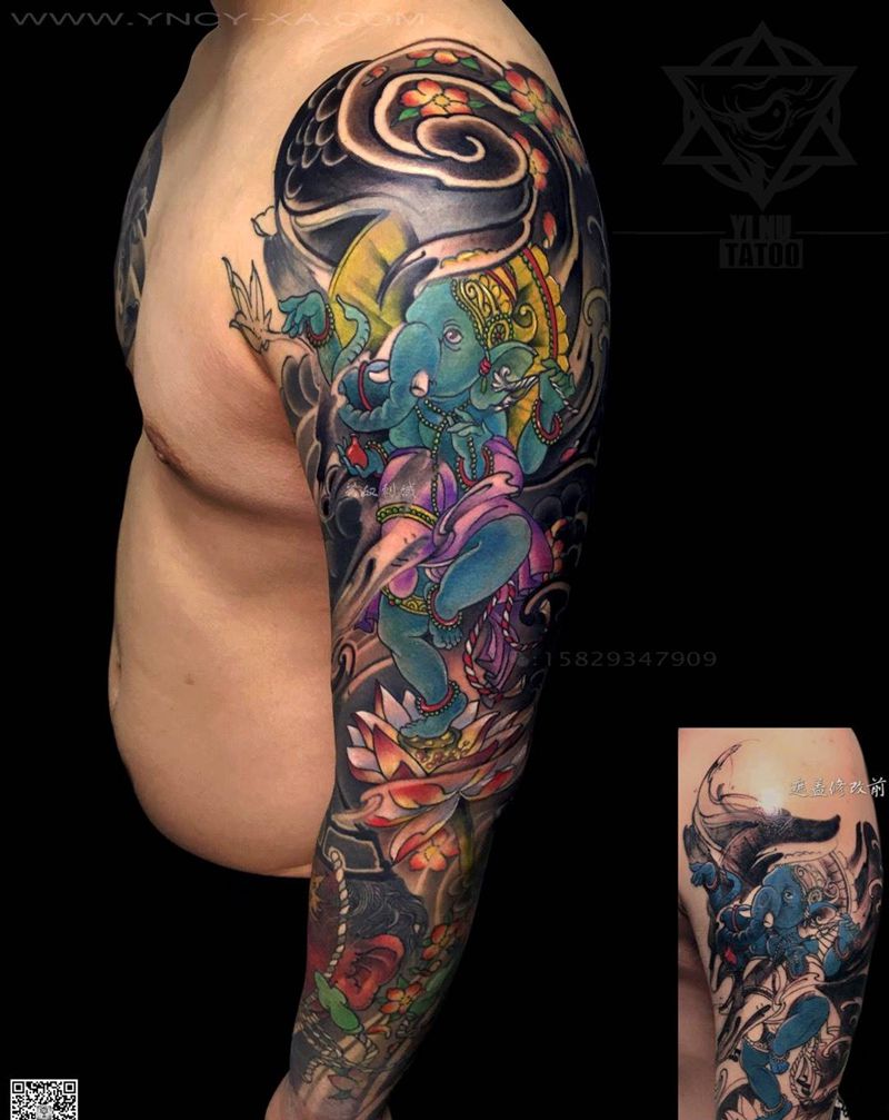 遮盖修改添加花臂纹身图片_成品原创艺奴刺域传统手臂纹身图案