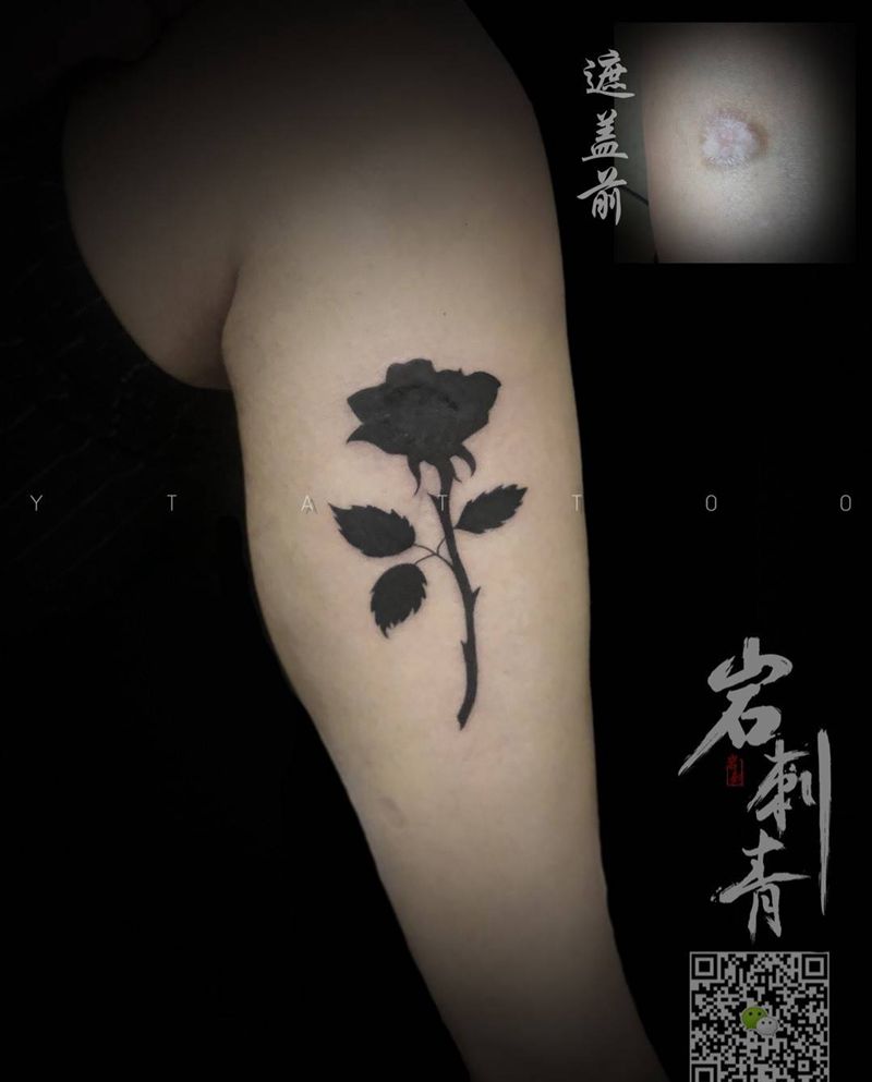 玫瑰纹身图片_腿部图腾纹身图案