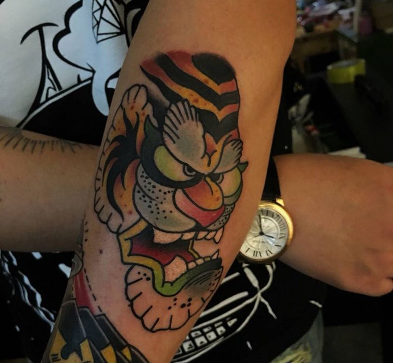 new school纹身图片_成品手臂欧美动物纹身图案