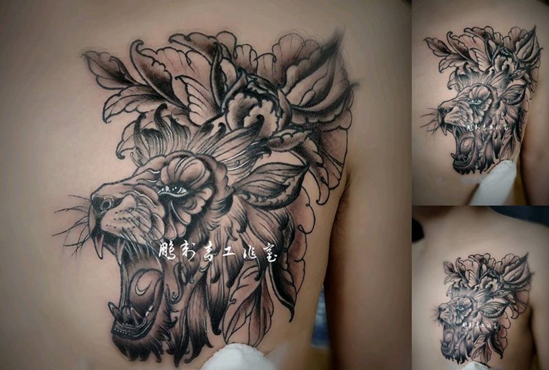 狮纹身图片_胸部新传统纹身图案