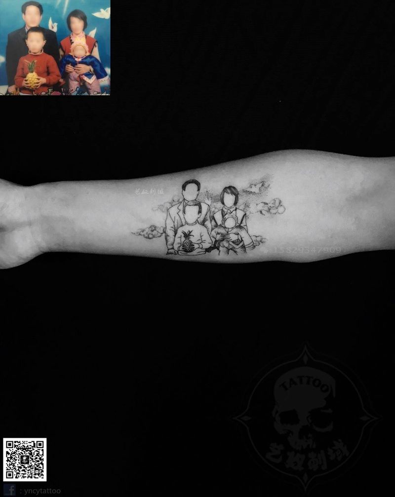 全家福纹身图片_手臂点刺艺奴刺域纹身图案