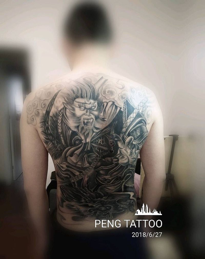 满背悟空纹身图片_背部纹身图案