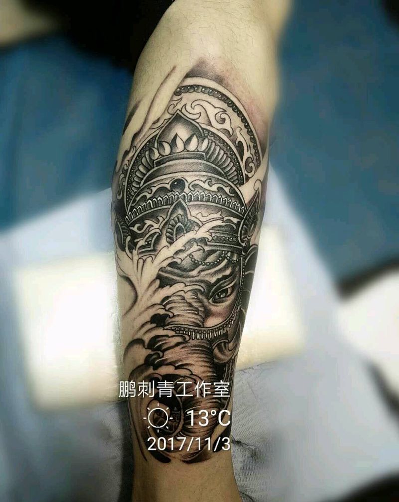 象神作品纹身图片_传统纹身图案