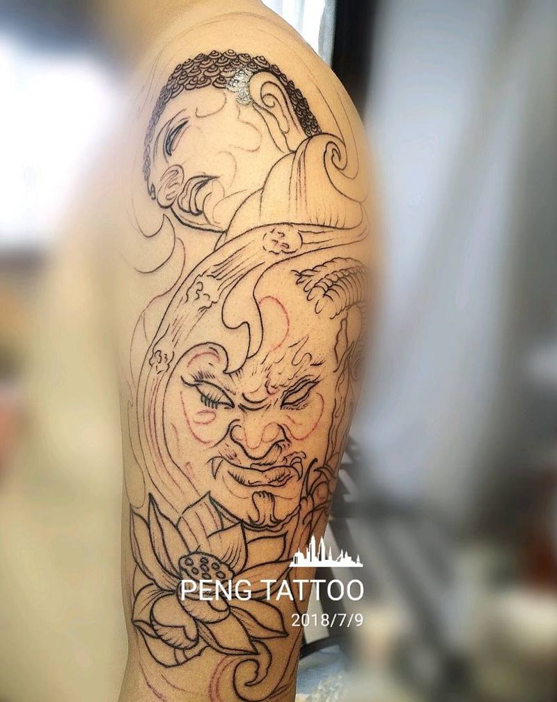 佛魔线条纹身图片