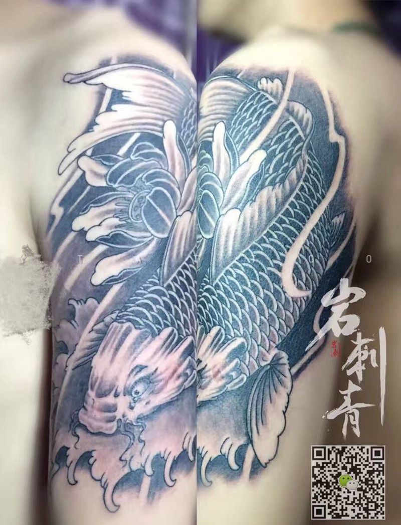 锦鲤纹身图片_成品手臂传统动物纹身图案