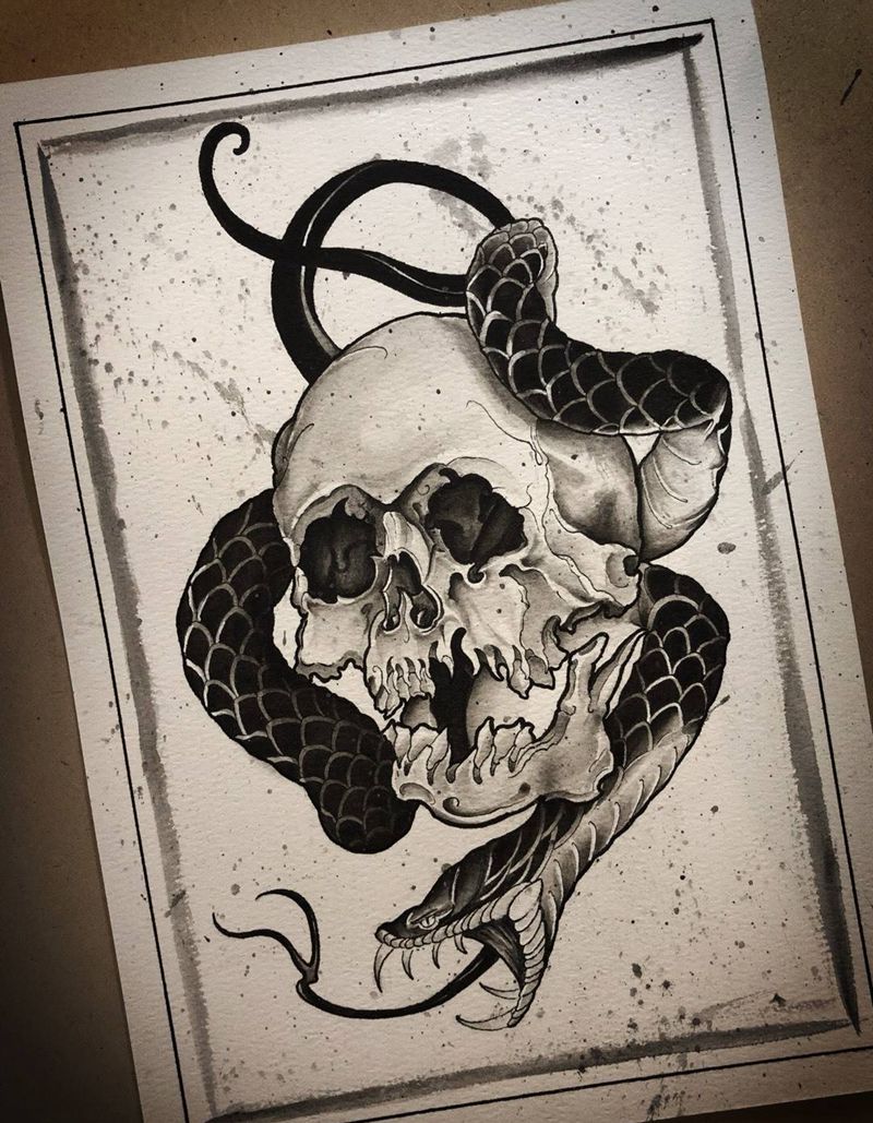 骷髅手稿纹身图片