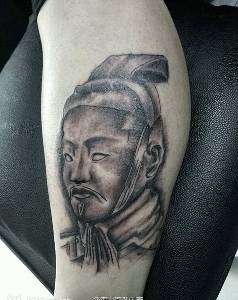 兵马俑纹身图片_腿部习俗写实人物鬼神成品纹身图案