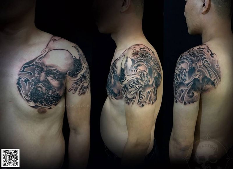 半胛纹身图片_手臂胸部新传统原创艺奴刺域纹身图案