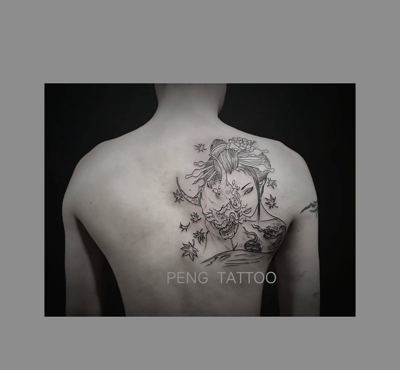 艺妓纹身图片_肩部新传统纹身图案