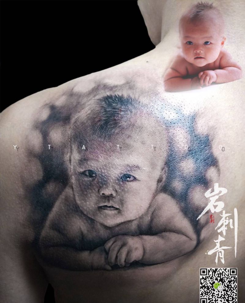 肖像。纹身图片_成品背部写实人物纹身图案