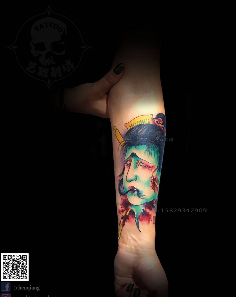 和尚老师原创传统人物纹身图片_手臂新传统原创艺奴刺域纹身图案