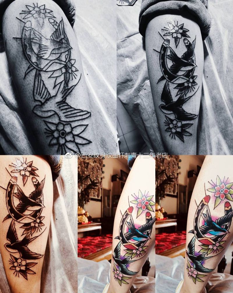 燕子纹身图片_成品手稿手臂手部欧美写实动物静物植物原创纹身图案