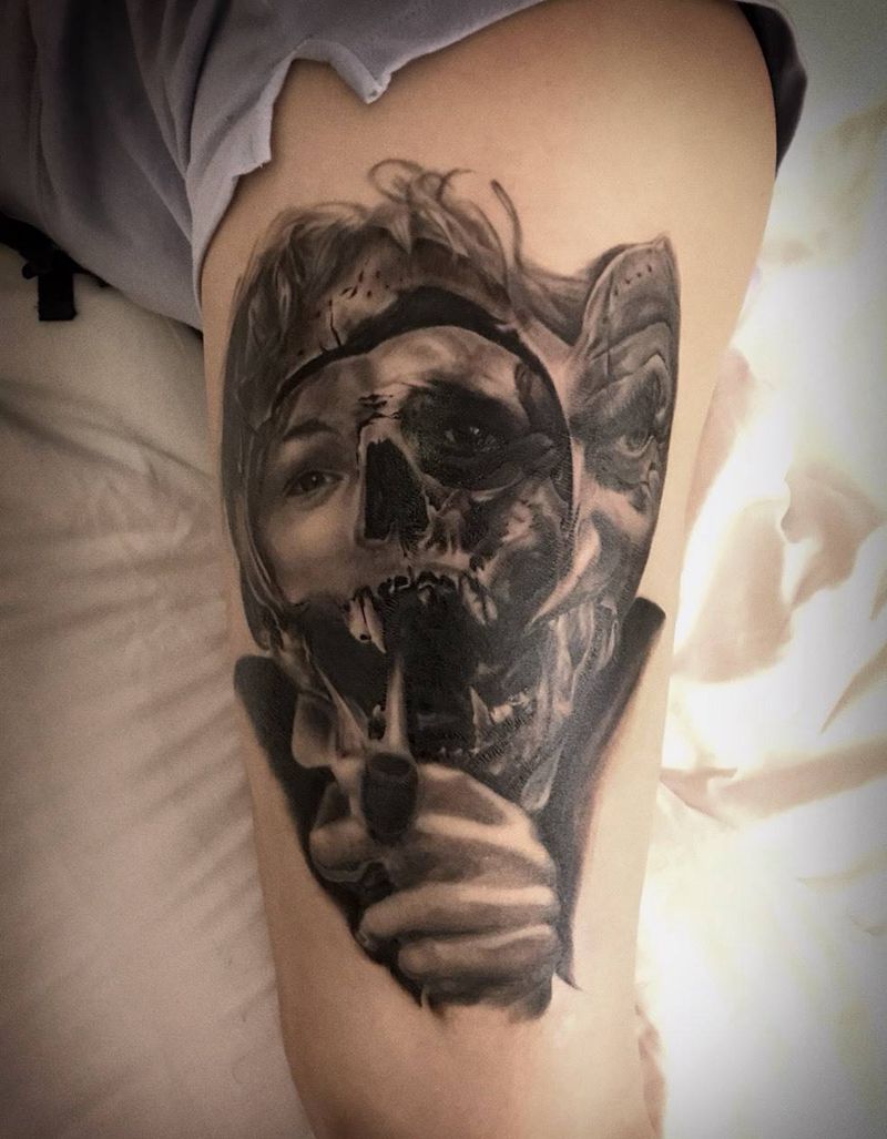人纹身图片_成品脚部腿部欧美写实人物宗教鬼神原创图腾纹身图案