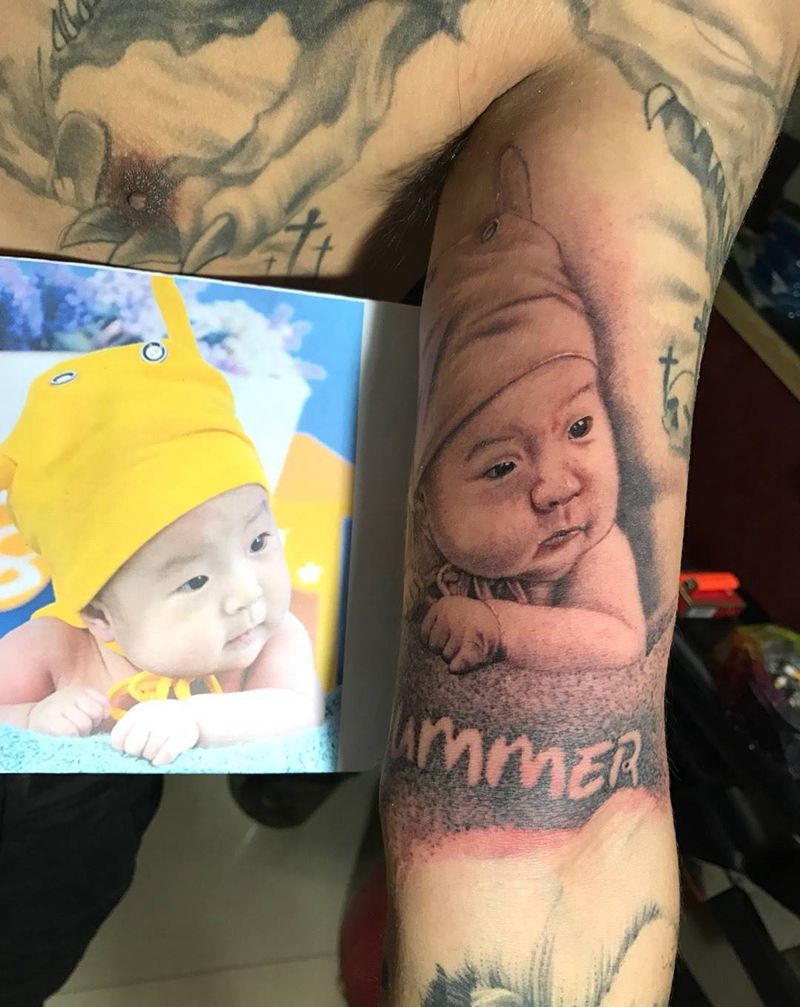 小夏天纹身图片_成品手臂欧美写实肖像人物西安纹身图案