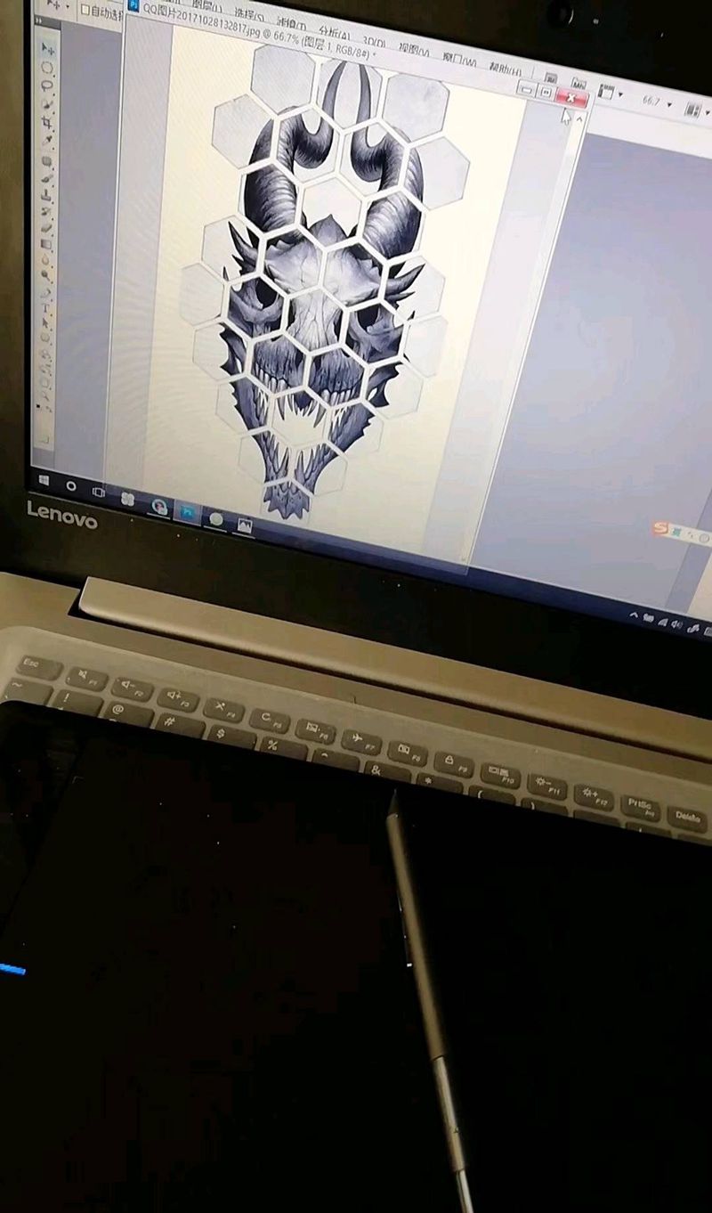 镂空骷髅原创（数位板）纹身图片