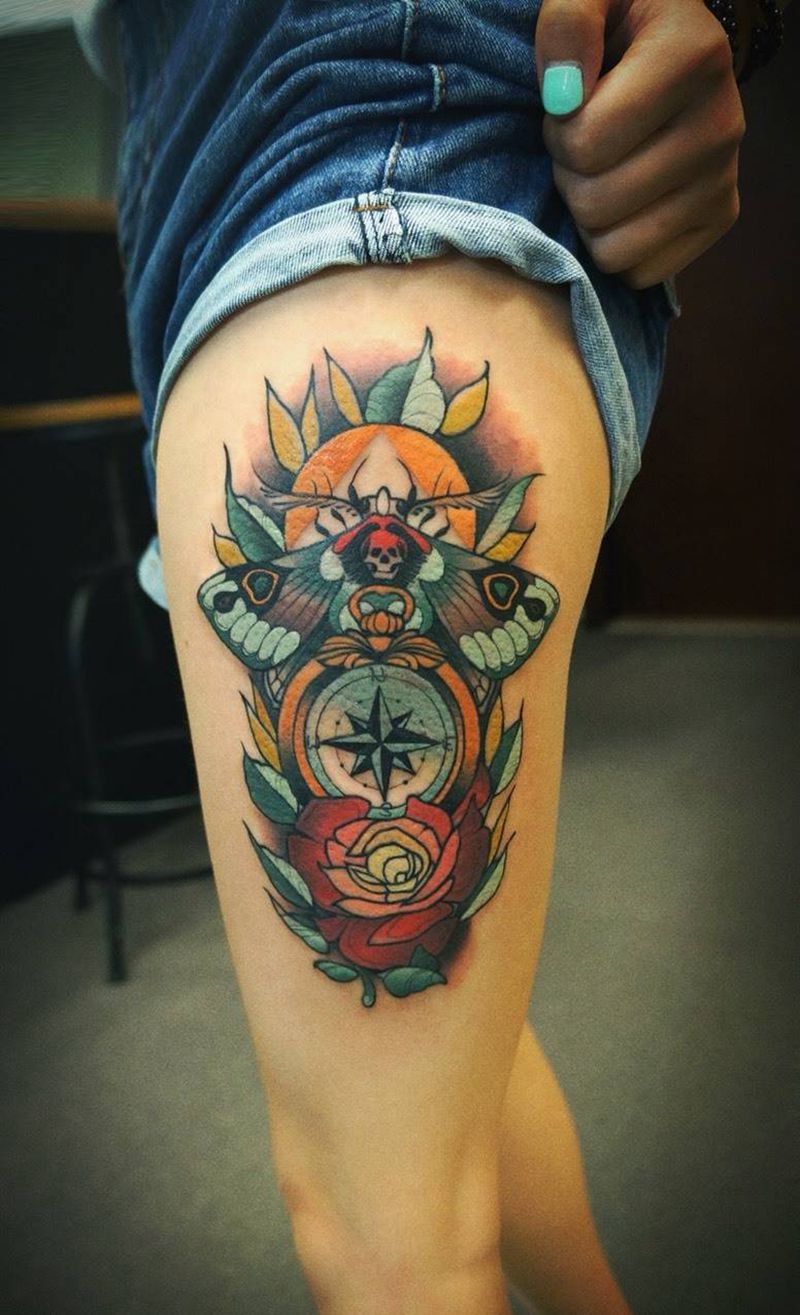 school纹身图片_成品腿部欧美动物静物植物图腾纹身图案