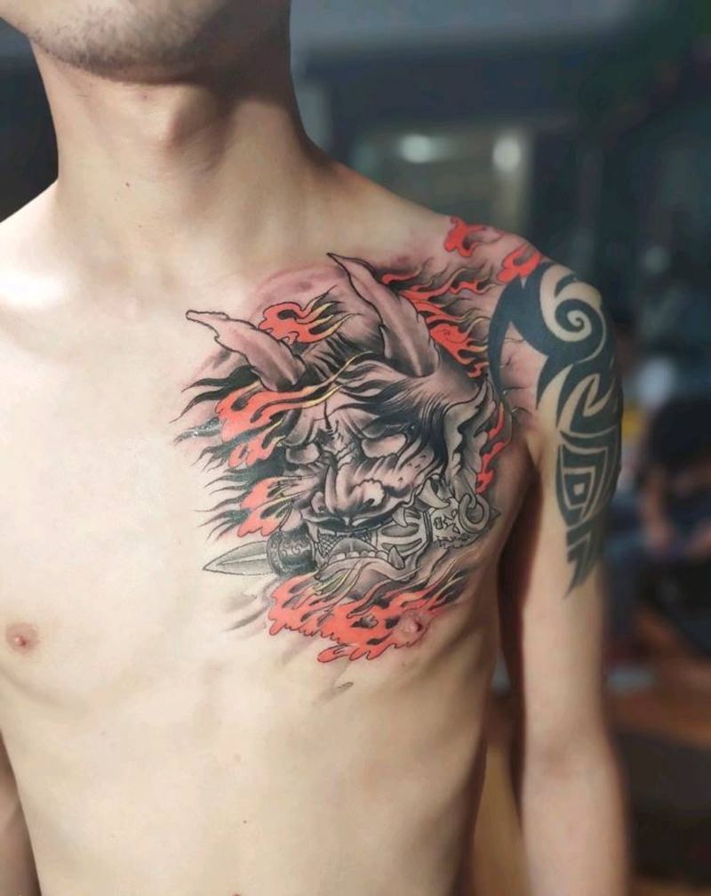 般若纹身图片_胸部纹身图案