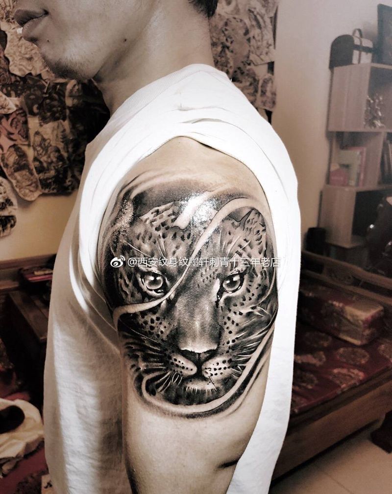 豹子tattoo素描纹身图片_成品手臂欧美写实肖像动物原创清新手稿纹身图案