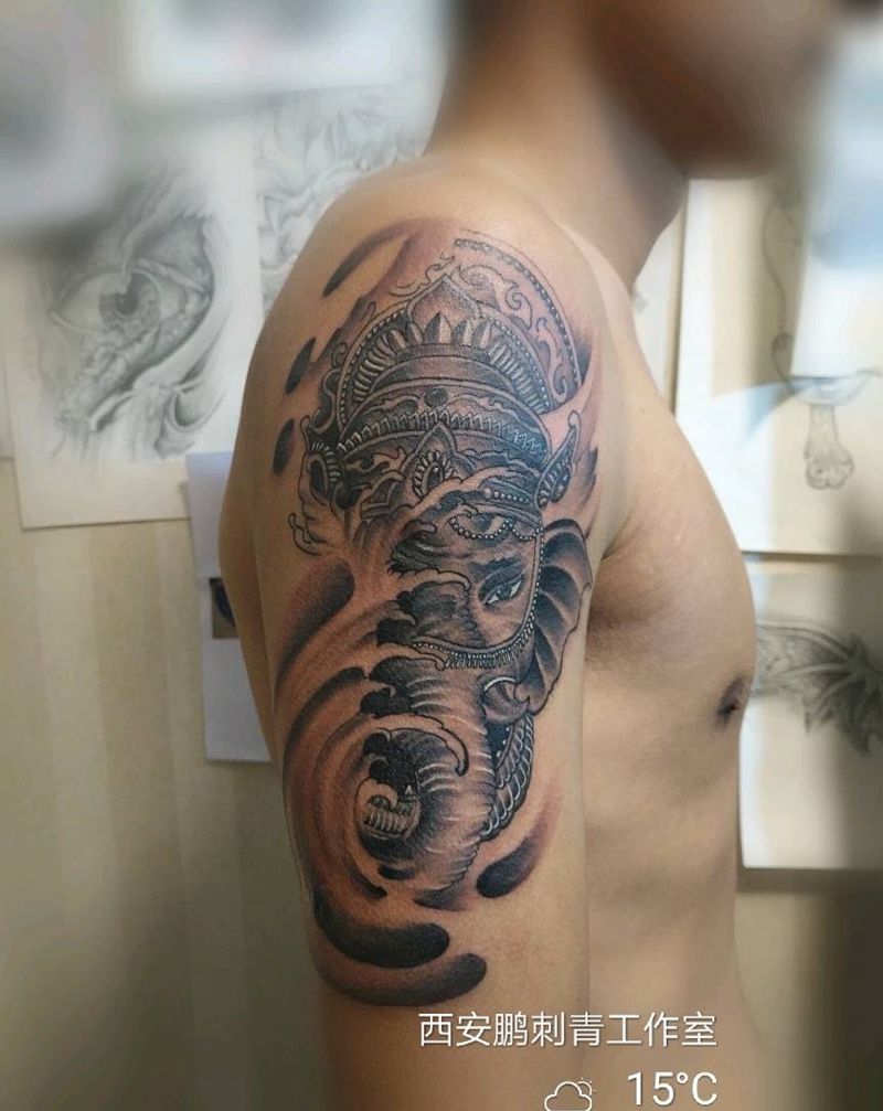象神纹身图片_新传统纹身图案