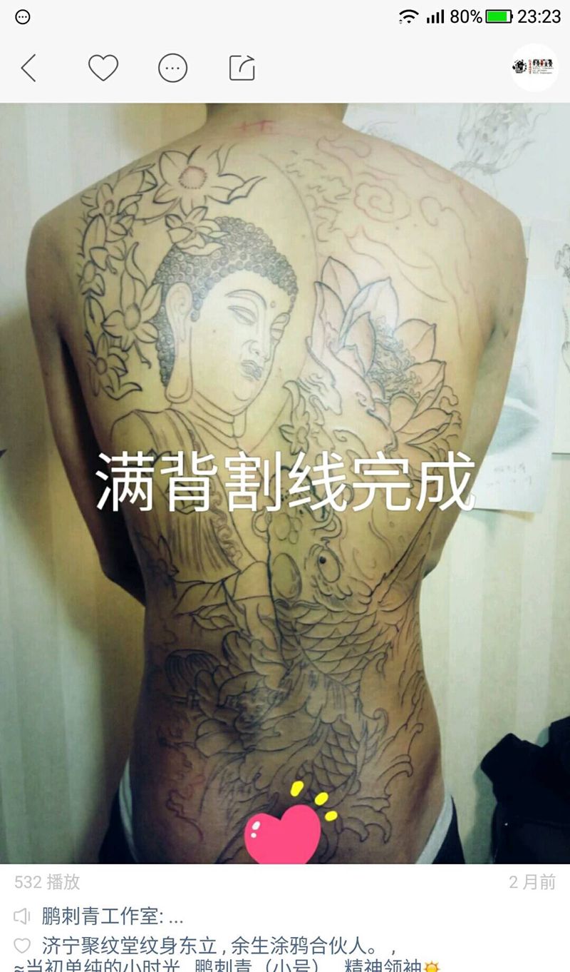 满背线条纹身图片_宗教纹身图案