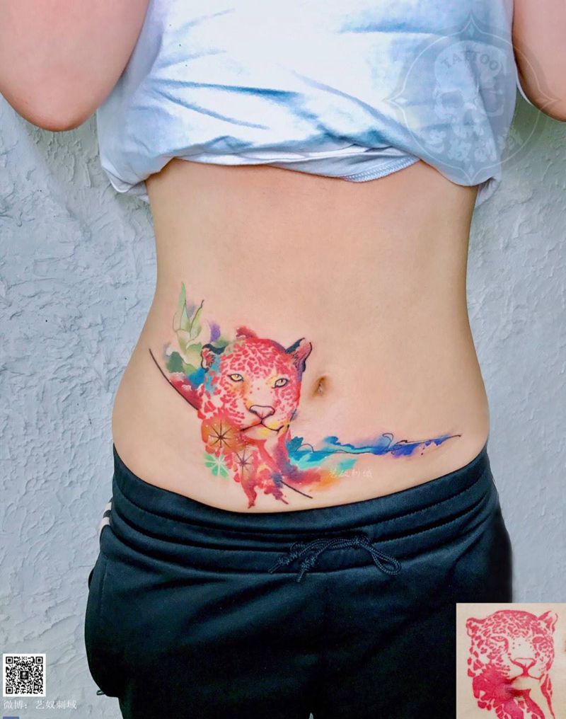 遮盖修改纹身图片_成品艺奴刺域清新动物腹部纹身图案