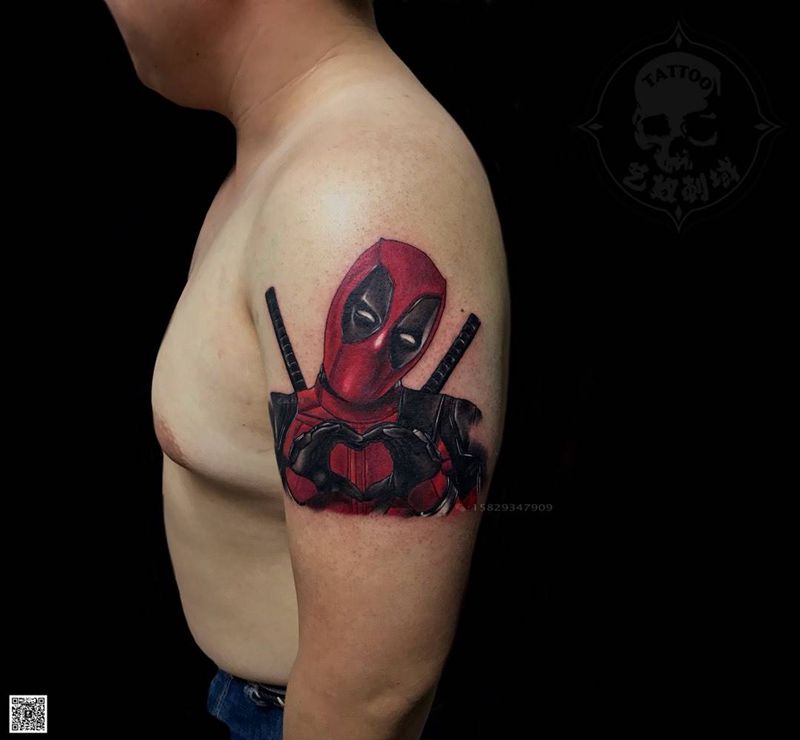 死侍纹身图片_艺奴刺域人物欧美手臂纹身图案